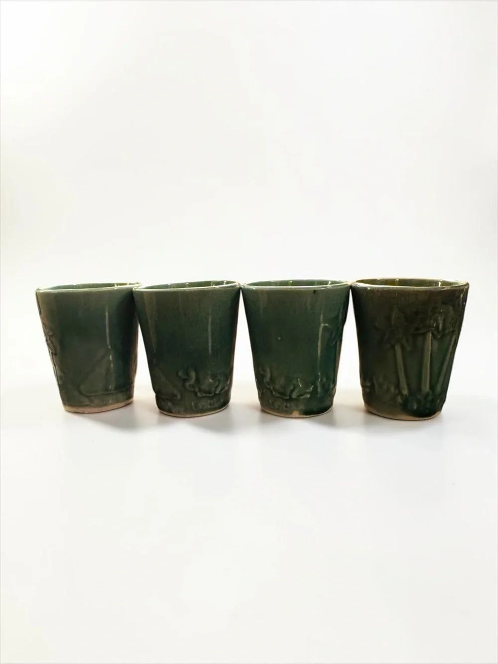 Set of 4 Vintage Tashiro Ceramic Tea Cups Egyptian Palm Trees Camel Pyramids 3D